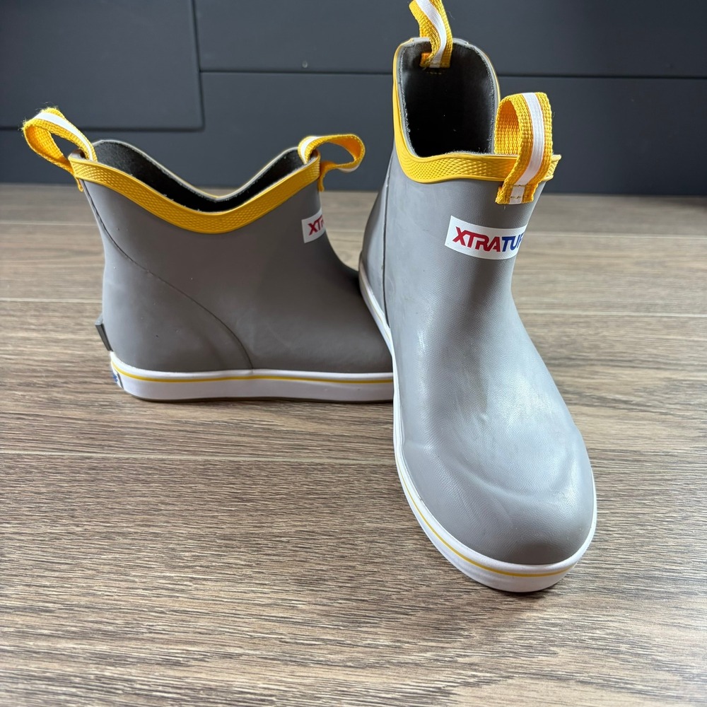 XTRATUF Kids Ankle Deck Boots Grey Yellow Waterproof Rubber Rain Boots size 3